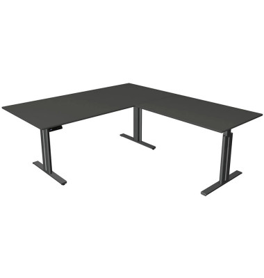 Sitz-Steh-Schreibtisch Move 3 elegant, elektrisch höhenverstellbar, 72-120cm (H), 200x220cm (BxT), L-Form, anthrazit / anthrazit