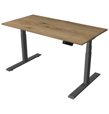 Sitz-Steh-Schreibtisch Smart office, elektrisch höhenverstellbar, 63-127cm (H), 140x70cm (BxT), rechteckig, eiche / anthrazit