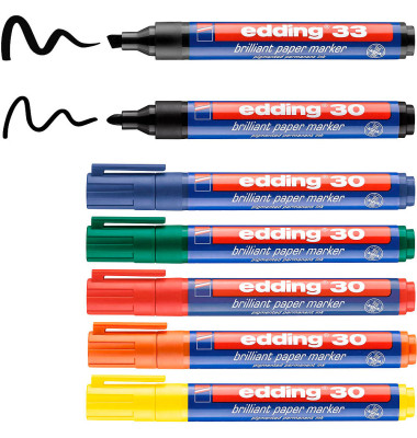 Flipchartmarker Flipchart, 4-3033-7, Packung, gelb,orange,rot,gr&uuml;n,blau,2x schwarz, 1,5-3mm Rundspitze, Keilspitze