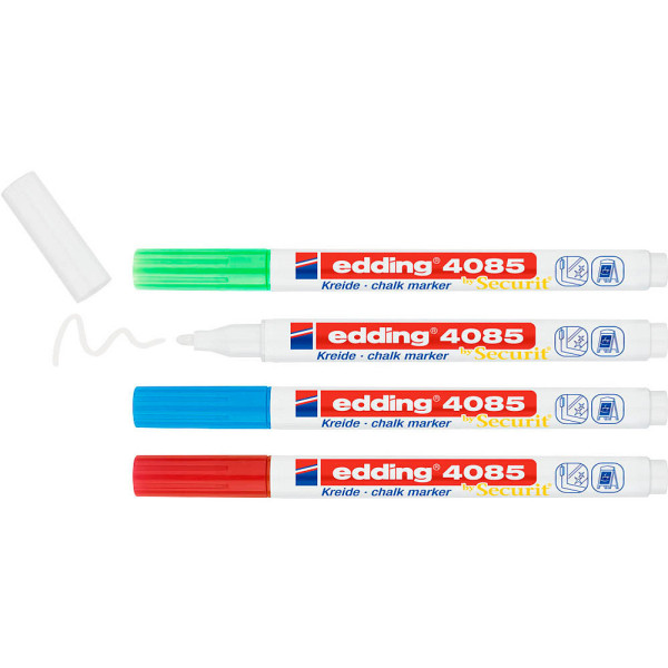 10 Stück Edding Windowmarker Kreidemarker, 4085-4-1BAS, Etui, 4-farbig sortiert, 1-2mm, Rundspitze 4057305037190 Edding 4 Stück