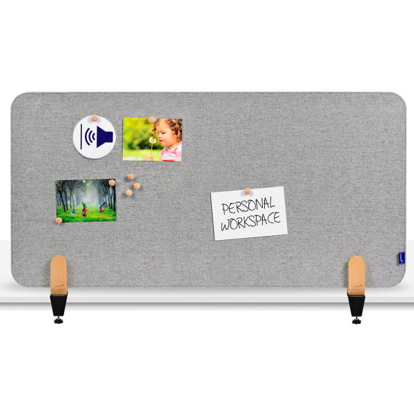 8713797101141 - Akustik-Tischtrennwand Elements PET-Kern Stoffoberfläche pinnbar inkl 2 Tischklemmen B 1200 x H 600 x T 21 mm quiet grey