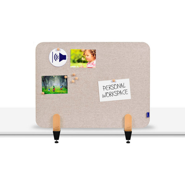 8713797101165 - Akustik-Tischtrennwand Elements PET-Kern Stoffoberfläche pinnbar inkl 2 Tischklemmen B 800 x H 600 x T 21 mm soft beige