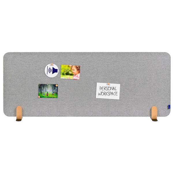8713797101219 - Akustik-Tischtrennwand Elements PET-Kern Stoffoberfläche pinnbar inkl 2 Fußhalterungen B 1600 x H 600 x T 21 mm quiet grey