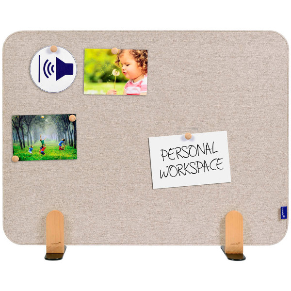 8713797101226 - Akustik-Tischtrennwand Elements PET-Kern Stoffoberfläche pinnbar inkl 2 Fußhalterungen B 800 x H 600 x T 21 mm soft beige