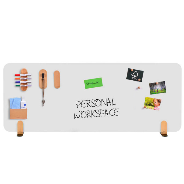 8713797101363 - Whiteboard-Tischtrennwand Elements Stahl emailliert inkl 2 Fußhalterungen B 1600 x H 600 x T 11 mm