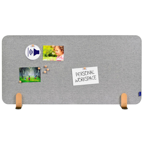 8713797101202 - Akustik-Tischtrennwand Elements PET-Kern Stoffoberfläche pinnbar inkl 2 Fußhalterungen B 1200 x H 600 x T 21 mm quiet grey