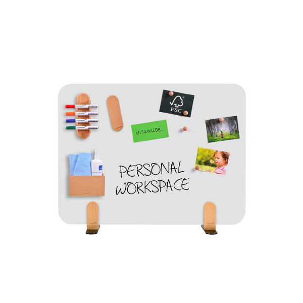 8713797101349 - Whiteboard-Tischtrennwand Elements Stahl emailliert inkl 2 Fußhalterungen B 800 x H 600 x T 11 mm