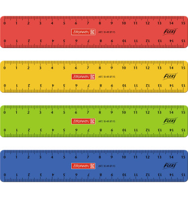 Lineal 15,0 cm, rot, gelb, grün oder blau