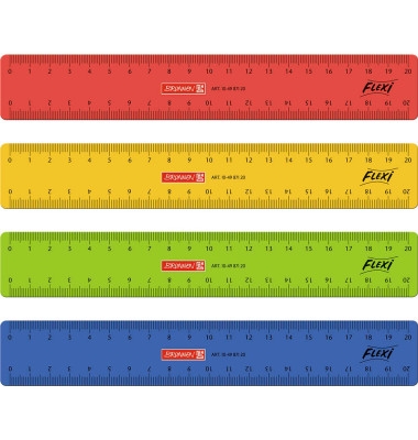 Lineal 20,0 cm, rot, gelb, grün oder blau
