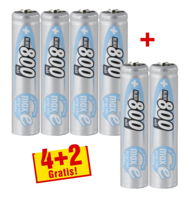 4+2 GRATIS: Akkus maxE Micro AAA 800 mAh