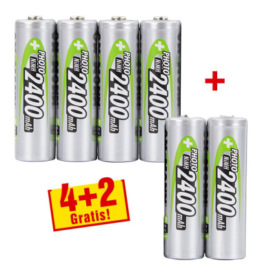 4+2 GRATIS: Akkus Photo Mignon AA 2.400 mAh