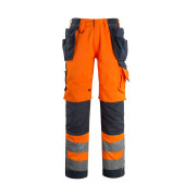 Arbeitshose Wigan, Warnschutz, Unisex, hi-vis orange/schwarzblau, Größe 27