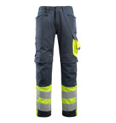 Arbeitshose Leeds, Warnschutz, Unisex, schwarzblau/hi-vis gelb, Größe 54