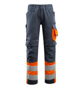 Arbeitshose Leeds, Warnschutz, Unisex, schwarzblau/hi-vis orange, Größe 25