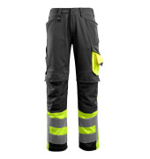Arbeitshose Leeds, Warnschutz, Unisex, schwarz/hi-vis gelb, Größe 58