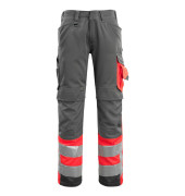 Arbeitshose Leeds, Warnschutz, Unisex, dunkelanthrazit/hi-vis rot, Größe 48