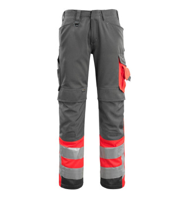 Arbeitshose Leeds, Warnschutz, Unisex, dunkelanthrazit/hi-vis rot, Größe 48 Arbeitshose Leeds, Warnschutz, Unisex, dunkelanthrazit/hi-vis rot, Größe 48