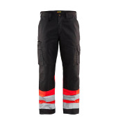 Arbeitshose 1564, Warnschutz, Unisex, schwarz/High Vis rot, Größe 54