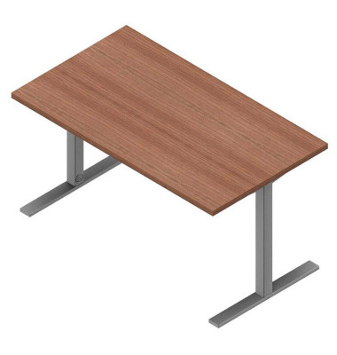 Schreibtisch, 74cm (H), 140x80cm (BxT), rechteckig, nussbaum canaletto / silber