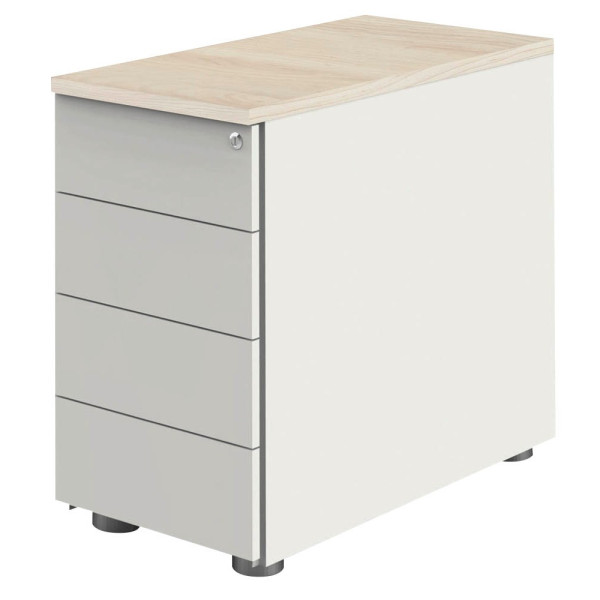 4044917435506 - Form 1 Standcontainer weiß ahorn 4 Auszüge ohne-Muldengriff weiß 420 x 800 x 720 - 760 cm