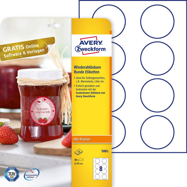 4004182050811 - AVERY® Zweckform Klebeetiketten blanko Ø 65 mm rund für alle Drucker weiß