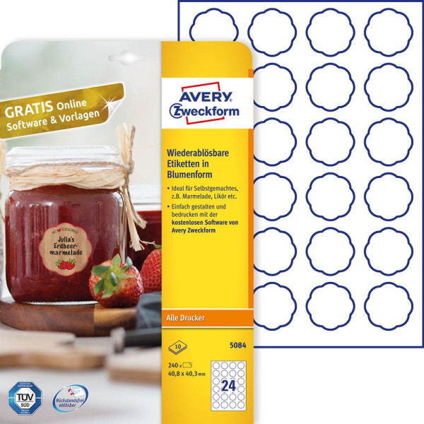 4004182050842 - AVERY® Zweckform Klebeetiketten blanko 408 x 403 mm 240 Stück Blumenform
