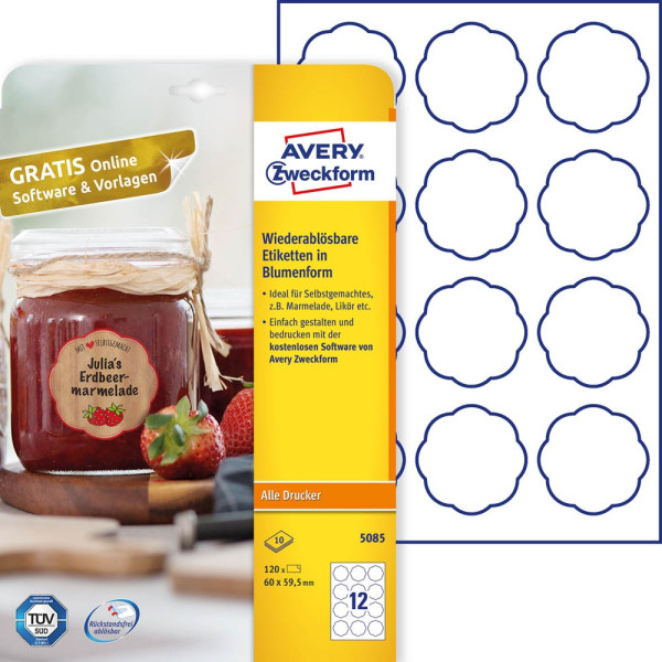 4004182050859 - AVERY® Zweckform Klebeetiketten blanko 60 x 595 mm 120 Stück Blumenform für alle Drucker