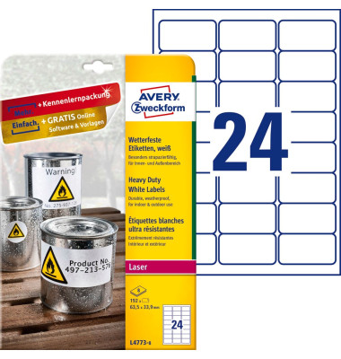 192 wetterfeste Folienetiketten L4773-8 weiß