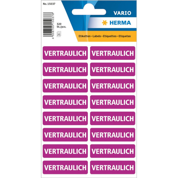 4008705897884 - HERMA Hinweisetiketten 15037 Vertraulich lila 400 x 125 mm 5x 320 Etiketten 4008705897884 - HERMA Hinweisetiketten 15037 Vertraulich lila 400 x 125 mm 5x 320 Etiketten