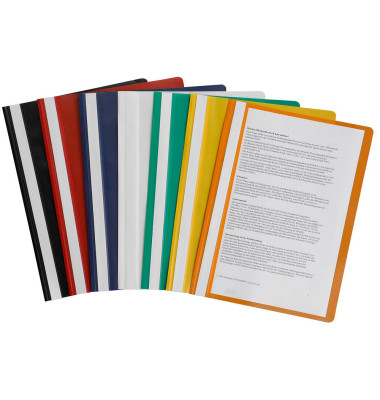Schnellhefter 36736, A4, 5x schwarz/rot/dunkelblau/3x weiß/grün/2x gelb/orange, Polypropylen, Vorderdeckel transparent