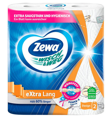 Küchenrollen Wisch&Weg eXtra Lang Design 43222 2-lagig weiß/gemustert Rolle à 72 Blatt Küchenrollen Wisch&Weg eXtra Lang Design 43222 2-lagig weiß/gemustert Rolle à 72 Blatt