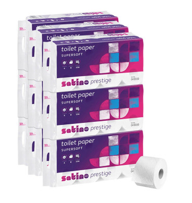 Toilettenpapier Satino Prestige 043038, 4-lagig, hochweiß, 150 Blatt / Rolle,
