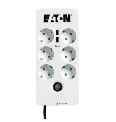 Protection Box 6 USB Tel DIN 6-fach Steckdosenleiste mit Überspannungsschutz weiß