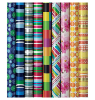 Geschenkpapier Pr&auml;senta 33046-252227, sortiert (10 Motive), 70cm x 5m, farbig sortiert