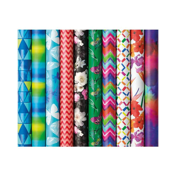 50 Stück Zöwie Geschenkpapier 33043 2A2217, 10 Dekore sortiert, 70cm x 2m,  bunt 4058653101250 Zöwie 2 Meter