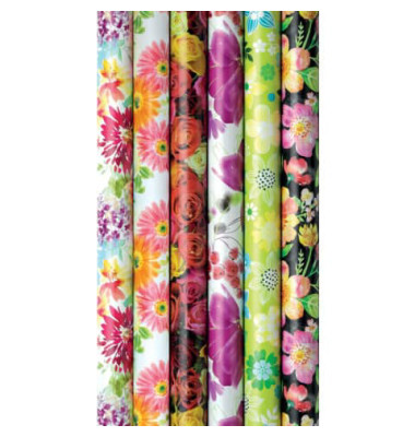 Geschenkpapier 33K03 656143, sortiert (5 Motive), Blumen, 70cm x 2m, farbig sortiert