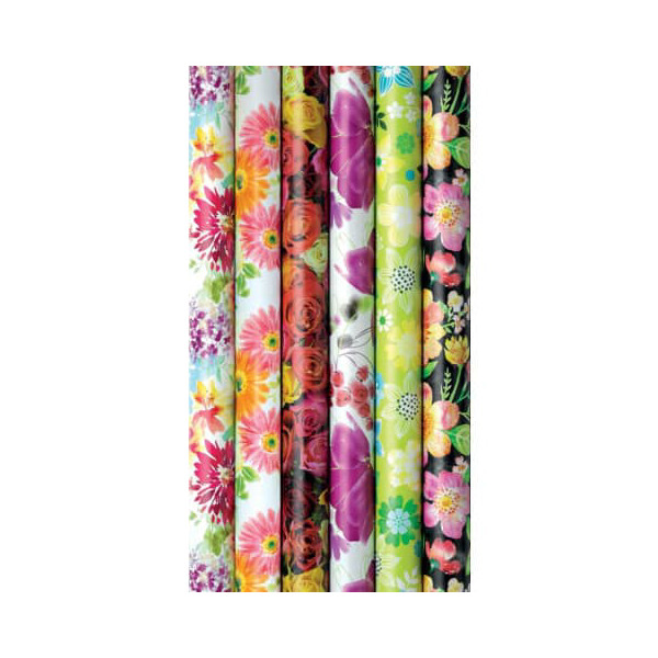 60 Stück Zöwie Geschenkpapier 33K03 656143, Blumen, 70cm x 2m, farbig sortiert 4005264193006 Zöwie 2 Meter