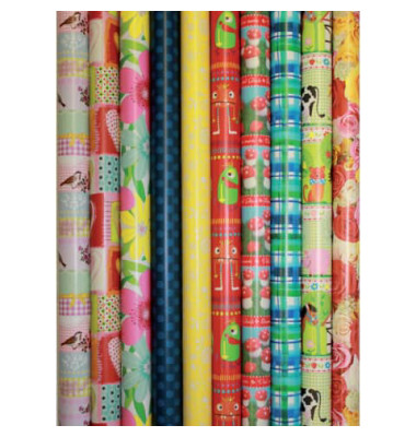 Geschenkpapier 33K30699101, 10 verschiedene, 70cm x 2m, bunt