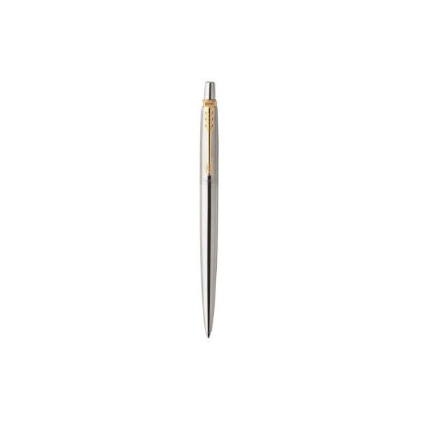 Parker Jotter Kugelschreiber | Edelstahl mit Goldzierteile | Mittlere Spitze | Blaue Tinte | Geschenkbox