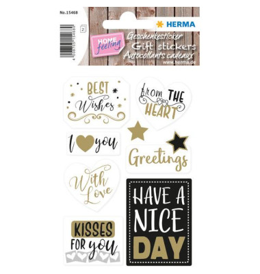 HERMA Geschenkesticker HOME Best Wishes Goldprägung 14St.