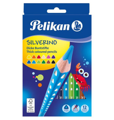 Farbstifte-Set Silverino 700627, farbig sortiert, dreikant, ergonomisch, Packung