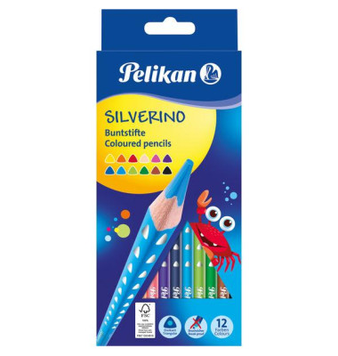 Buntstifte-Set Silverino, 700634, 12-farbig sortiert, dreikant, ergonomisch, Packung