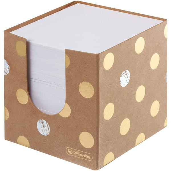 4008110574387 - herlitz Zettelbox Pure Glam 90 x 90 mm braun bedruckt mit Punkten aus Kraftkarton Papier holzfrei - 1 Stück (50021819)