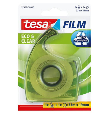 tesafilm Handabroller grün + 1x tesafilm 33m 19mm eco&clear