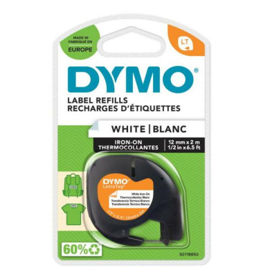 DYMO LetraTag-Band, aufbügelbar 12mm x 2m schwarz auf weiss