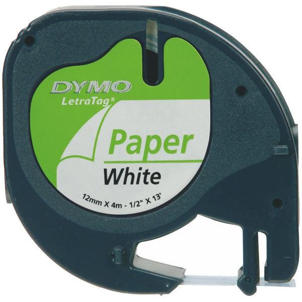 5411313912006 - DYMO LetraTag Papieretiketten | Authentisch | 12 mm x 4 m Rolle | Schwarzer Druck auf Weiß | Selbstklebende Mehrzwecketiketten für LetraTag-Etikettendrucker | Hergestellt in Europa