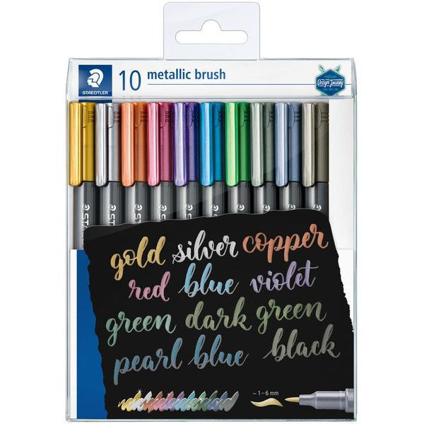 4007817077887 - STAEDTLER Pinselstift metallic brush 10er Etui flexible Pinselspitze pigmentierte metallic-farbende Tinte - 1 Stück (8321 TB10)