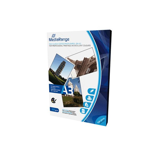 4260283116522 - Fotopapier High Glossy Premium MRINK109 A3 für Inkjet 200g weiß hochglänzend beidseitig bedruckbar 4260283116522 MediaRange