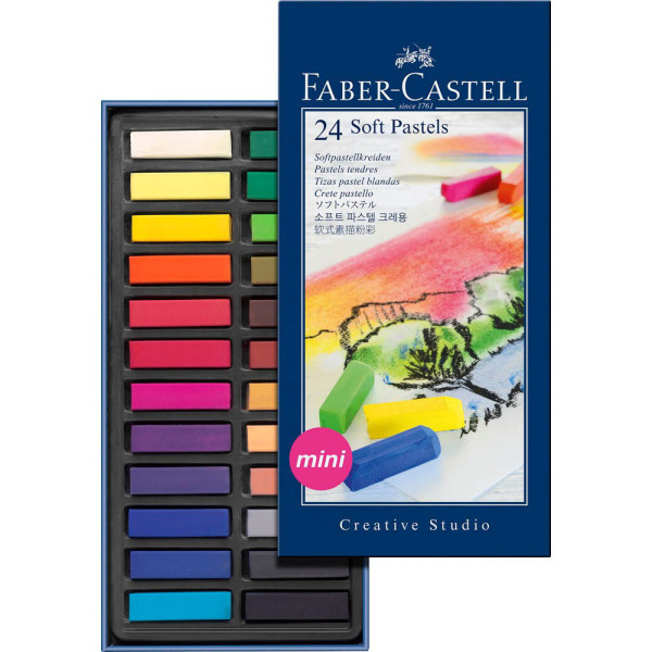 5 Stück Faber-Castell Soft-Pastellkreide Goldfaber Studio Quality mini 128224 24er Etui farbig sortiert 4-eckig 33mm Länge 4005401282242 Faber-Castell 24 Stück