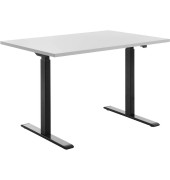 Sitz-Steh-Schreibtisch E-Table, elektrisch höhenverstellbar, 70-120cm (H), 120x80cm (BxT), rechteckig, lichtgrau / schwarz